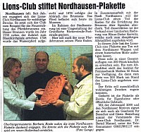 Lions-Club stiftet Nordhausen-Plakette (AA vom 14.07.2000)